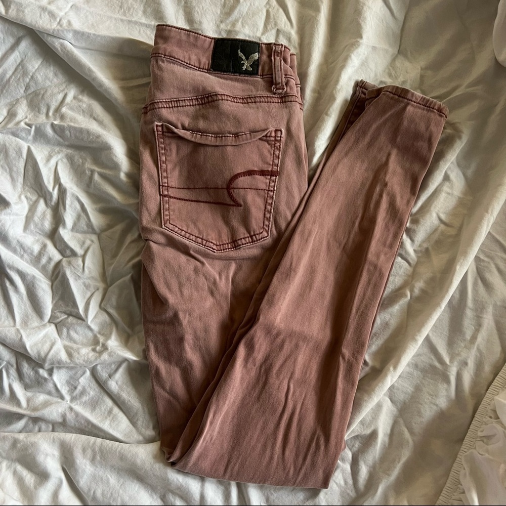 American eagle super stretch skinny jeggings pink / pale pink jeans size 2